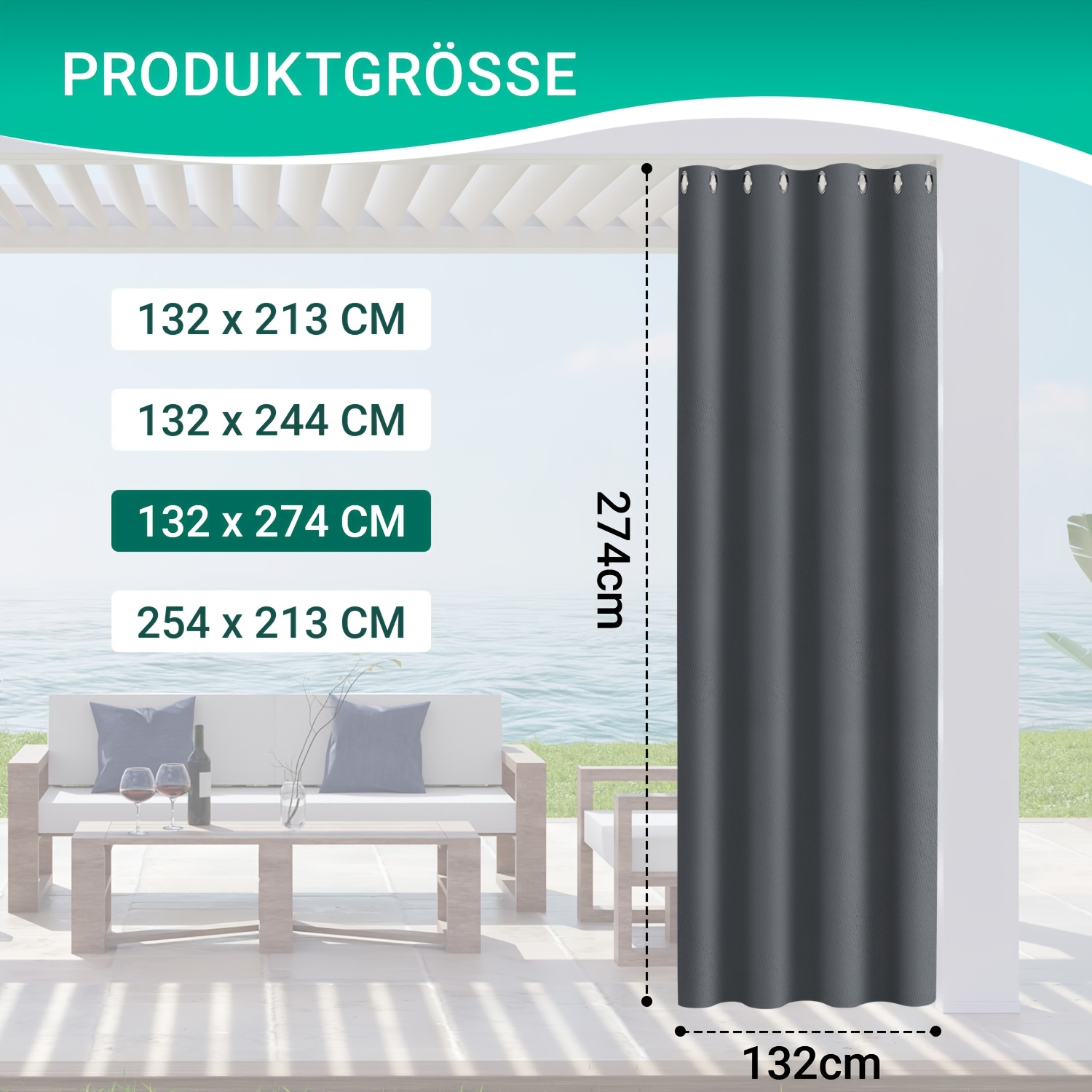 Image of 254 X 213cm/132 X 213cm/132 X 244cm/132 X 274cm Outdoor Curtains, Grommet Curtains, Uv Protection, Privacy Curtains For Indoor Outdoor, Balcony, Garden, Patio, Gazebo (dark Gray), 2 Panels