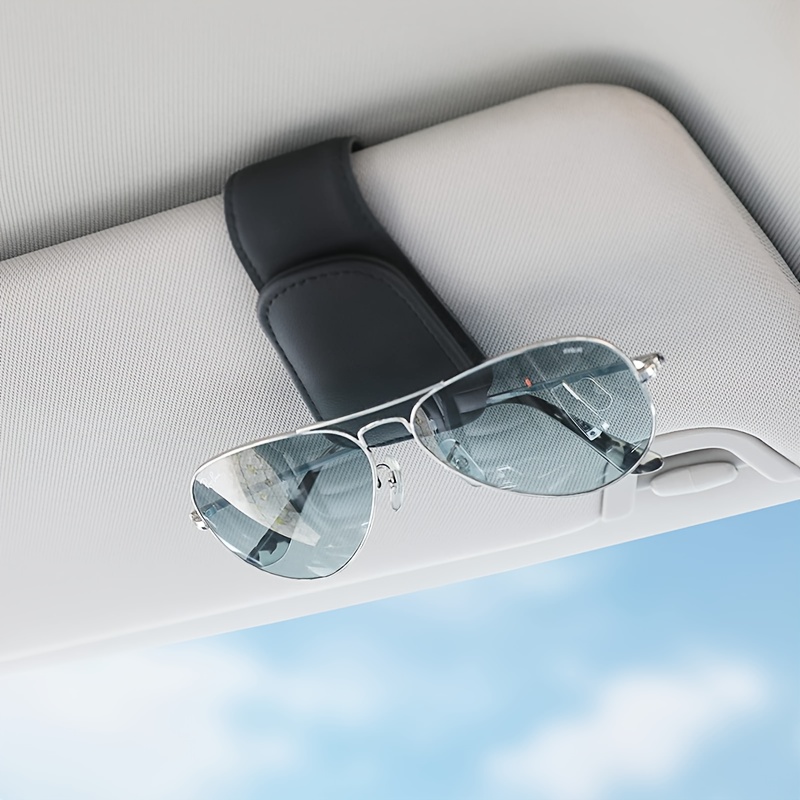 

1pc Sunglass Holder For Car Visor Sunglasses Clip Magnetic Pu Leather Glasses Eyeglass Holder Truck Interior Car Accessories For Woman Man