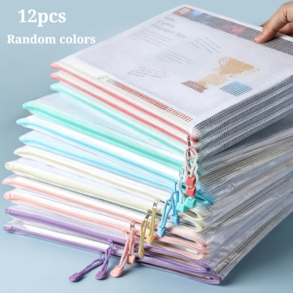 TEMU ARXR Confezione da 12 Sacchetti con Cerniera in Rete PVC Colorata, Custodie Trasparenti Visibili per Archiviare Documenti, Tasche Impilabili per