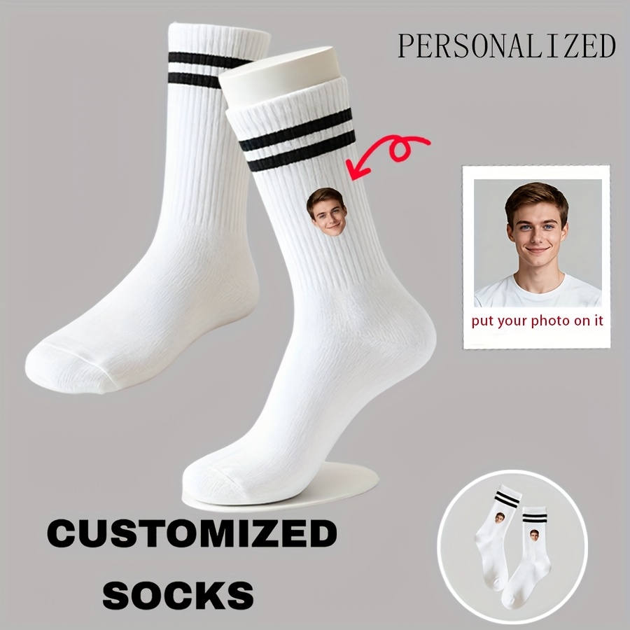 TEMU 1 Paar personalisierte Foto-Socken - Benutzerdefiniertes Gesicht und Foto-, passende Paar-Socken für Valentinstag, Jahrestag, Hochzeitsgeschenke