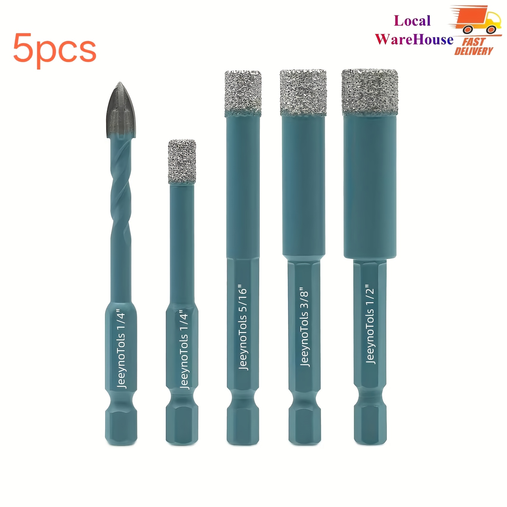 5pcs Diamond , 6/8/10/12mm Drill Bits & 6mm Drill -fit Hex Shank For Ceramic Porcelain Tile Marble Granite Quartz, Drill Bit, Tile Drill Bits, Tile Bit, Diamond Core , Tools, Tilesaw