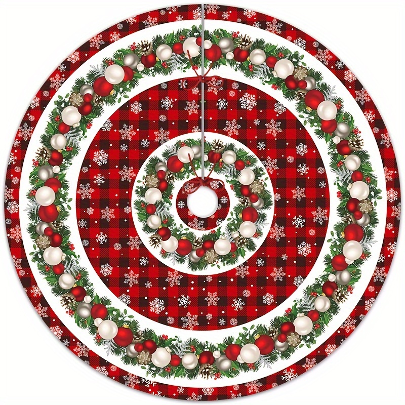 

Contemporary Velvet Christmas Tree Skirt With Snowflake Design - 36/48 Inch Red Plaid Tree Mat For Holiday Decor, Festive Ornament Accessory With Unique Closure