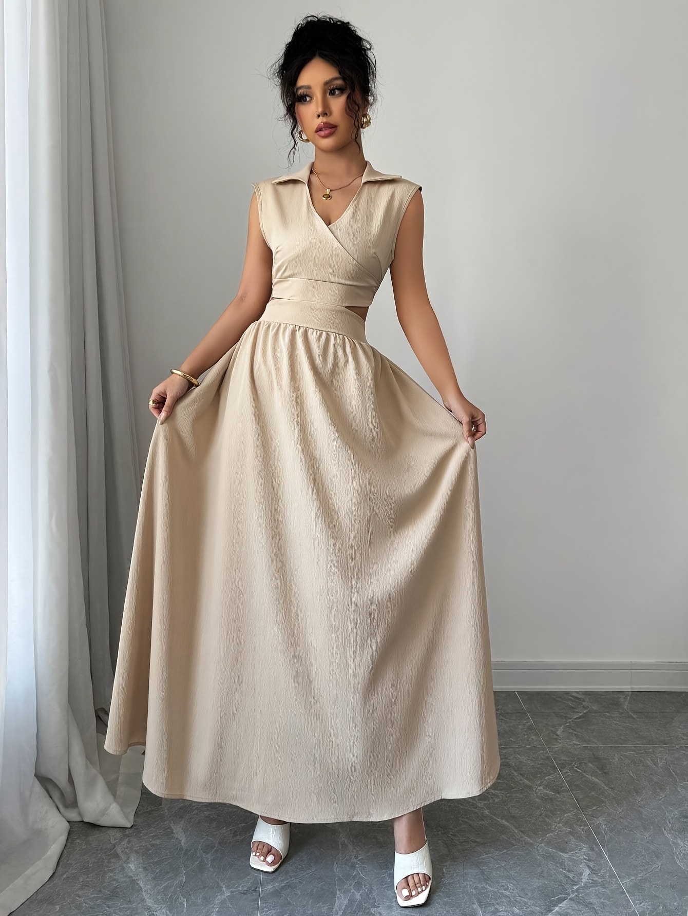 beige color formal dress Sexy Delicate Beading Prom Long Dress with Slit The soft satin fabric drapes beautifully Women's Beige Formal Dresses &