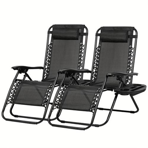 2 pack relaxing chair for outdoor patio pool yard with pillow and cup holder