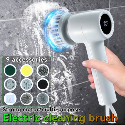 wireless electric cleaning brush multi brush heads and 2 speed long led display ideal for kitchen stove dishes and versatile home cleaning effortless deep cleaning