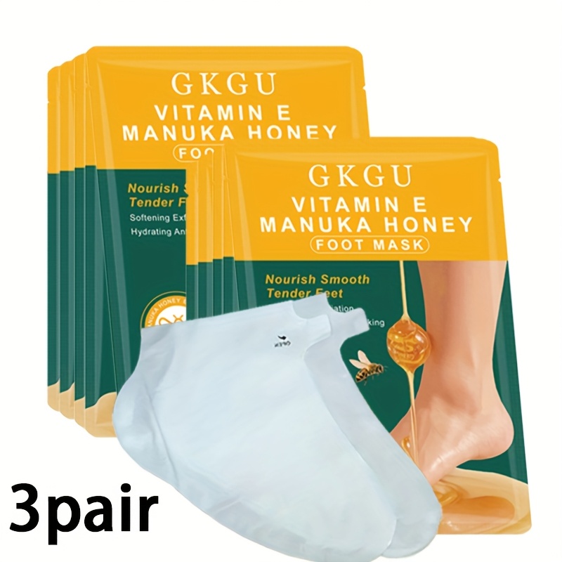 Image of 3-pair Vitamin E& Honey Foot Masks- Deep Hydration& For Dry, Cracked Feet- Overnight For Extremely Dry, Rough Feet- Winter Foot - Ideal For Use, Hygienic Packaging, Skincare Enthusiasts