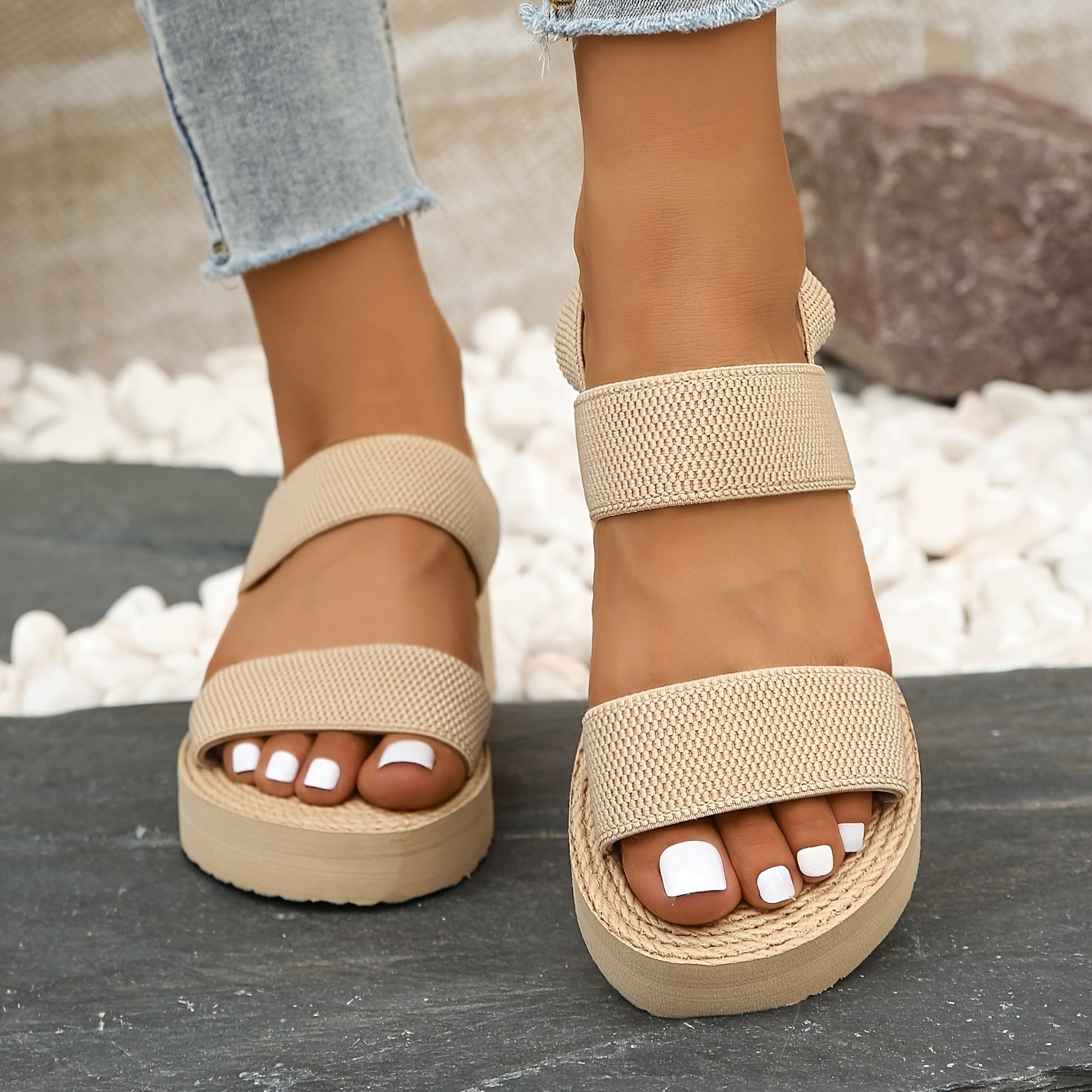 TEMU Women' Fashion Trendy Wedge Thick-sole Sandals, Comfortable Lightweight Indoor Slippers For Hawaiian Parties, Students, White-collar Workers,