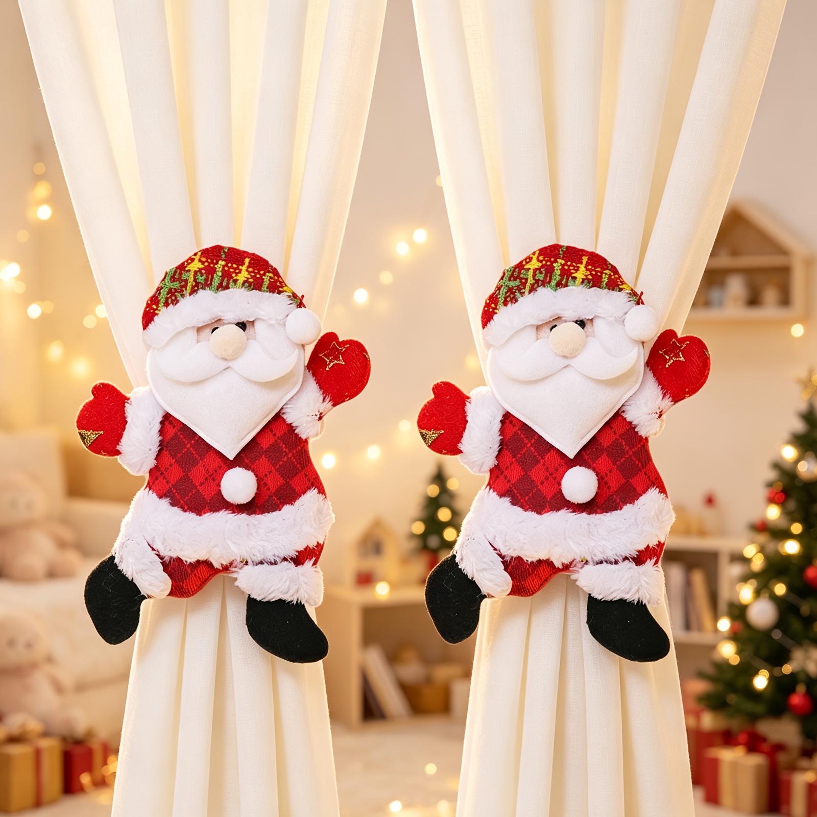 imagen del artículo juego de 2     navideños   noel 2026, soporte de cortina de   y   para decoración de ventanas y hogar en navidad y las fiestas navideñas