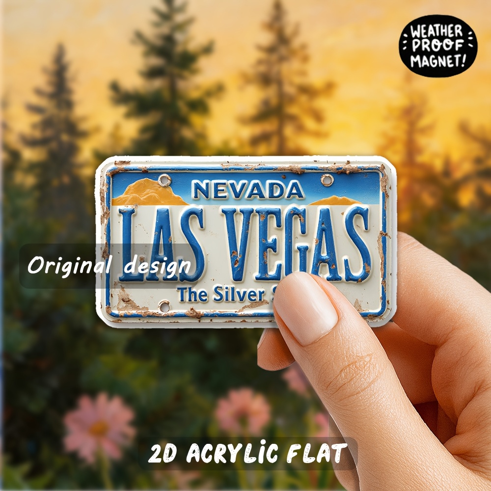 TEMU 1 2d Flat Acrylic Refrigerator Magnet, Suitable For New Year, Valentine's Day, And Easter, Featuring A Vintage Las Vegas-style Old License Plate