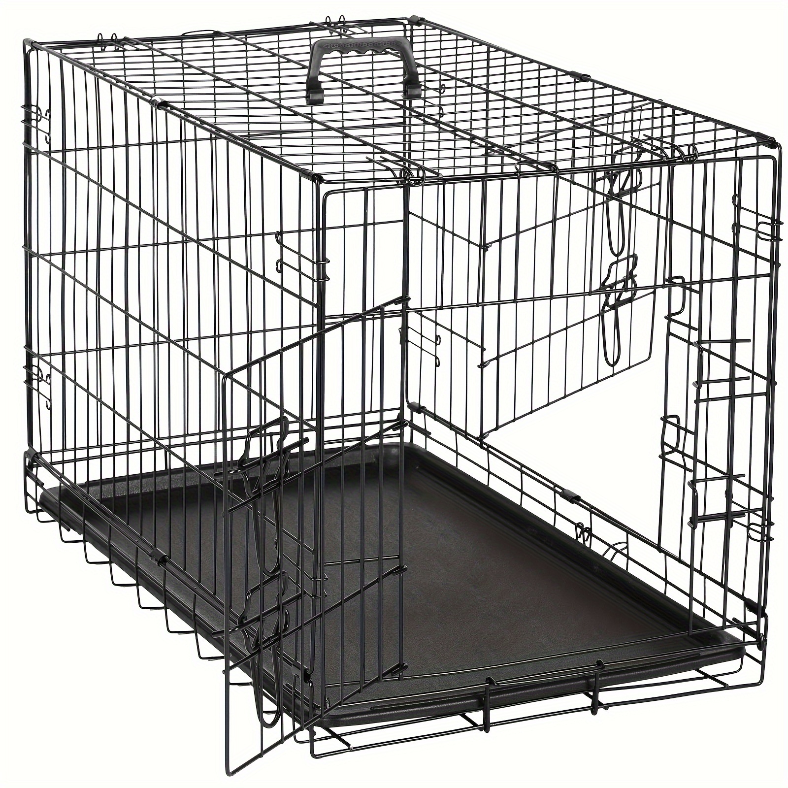 TEMU Smug Medium Dog Crate With Double Doors - Enhanced Metal Foldable Pet Cage With Divider Panel & Removable Tray, Portable Kennel For Out Indoor With Handle, Black 30 Inch