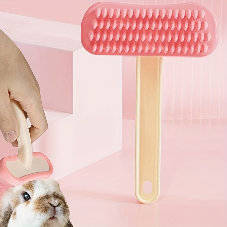 pet silicone massage brush soft anti static detangling brush for   rabbits gentle non   grooming tool durable plastic handle with pink   ideal for short long hair pets Product details 3