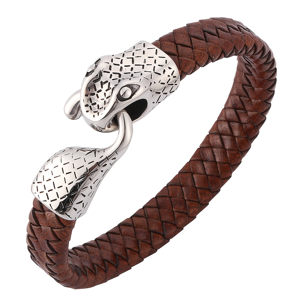 Retro Snake Leather Bracelet Punk Style Snake Head Bracelet