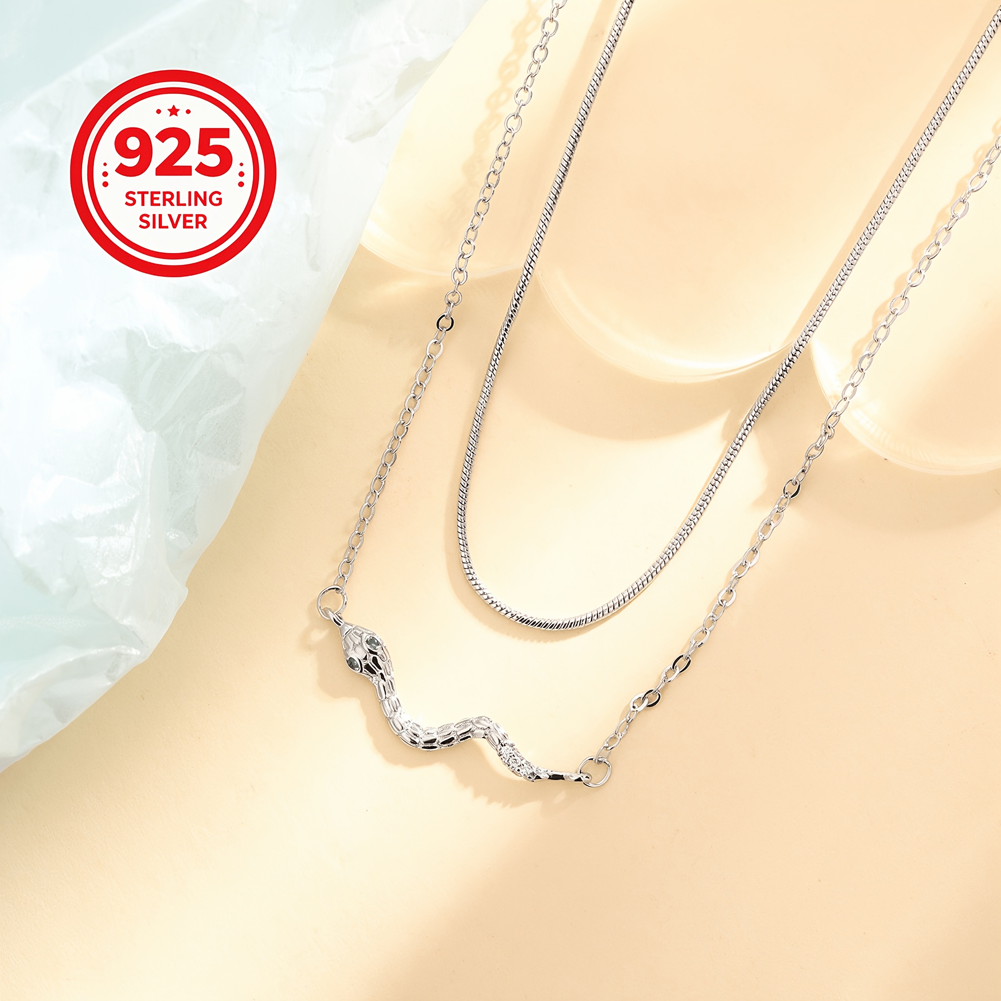 925 Silver Small Snake Double-Layer Chain Necklace
