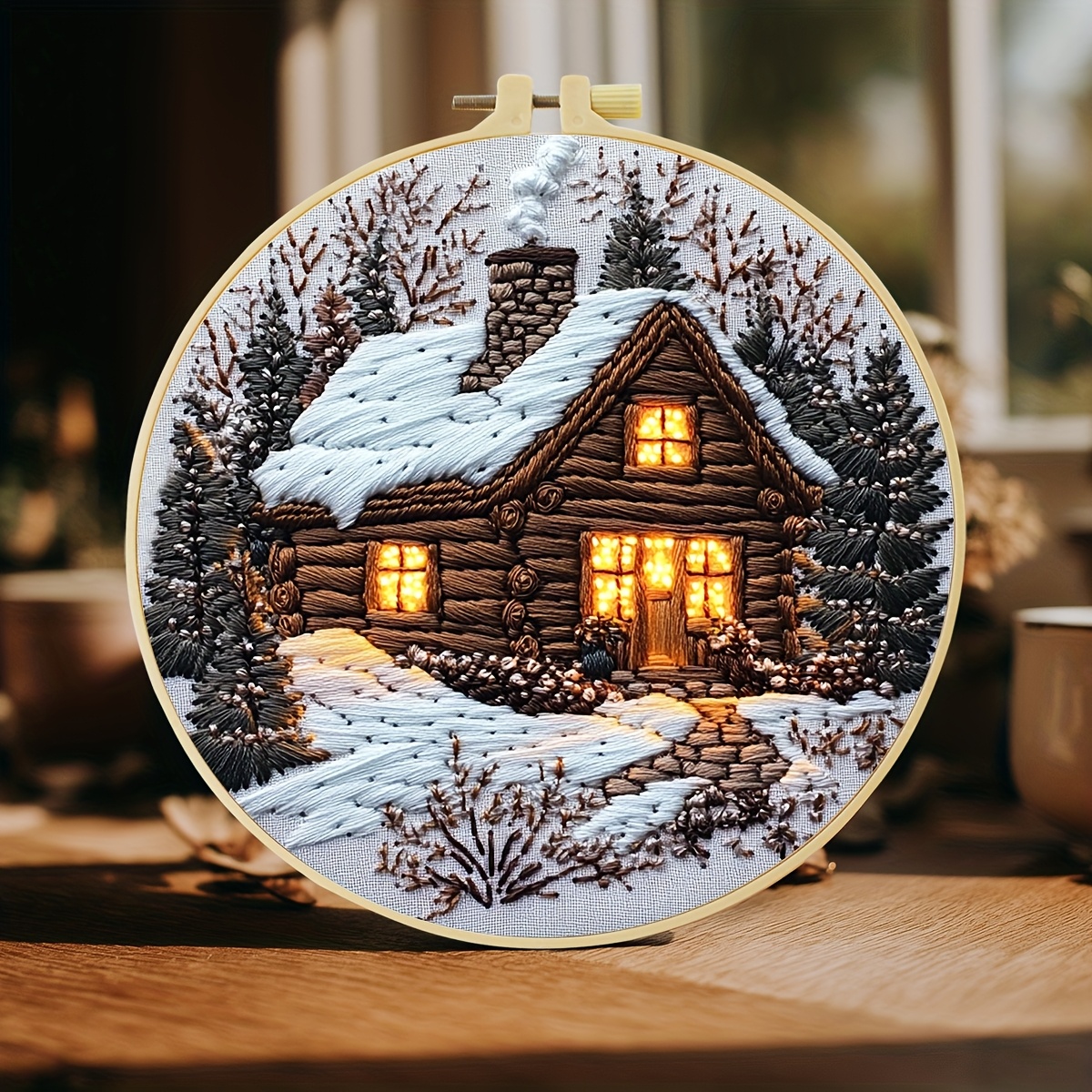 TEMU 1 Set Of Embroidery Toolkit, 15 * 15cm/5.9 * 5.9in-20 * 20cm/7.9 * 7.9in, Themed As A Small House In The Snow, Handmade Diy Embroidery Set For