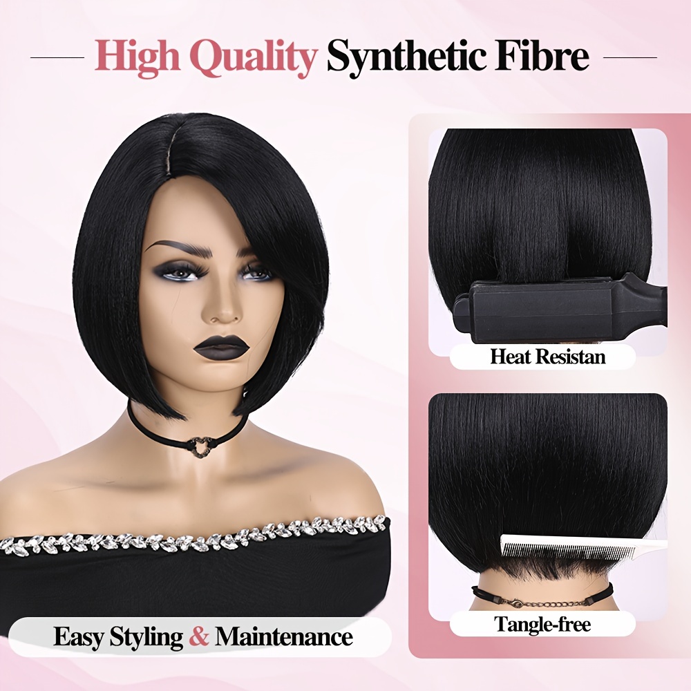 Short Bob Human Hair Wig, Heat Resistant, Tangle-Free for Cosplay & Daily Use Amazon.com : HSPJHTM Black Bob Wigs,10 main image 4