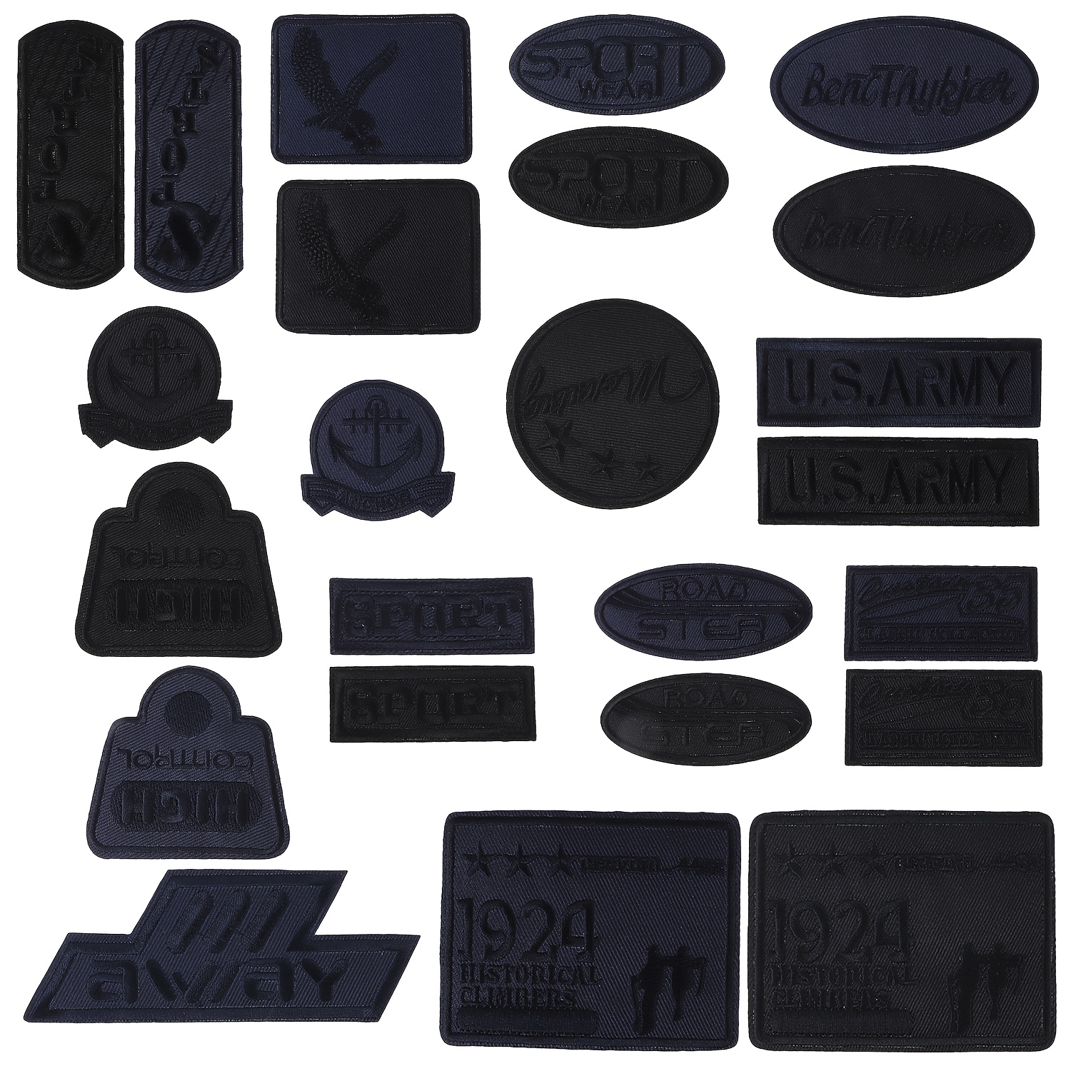E-shop 24 Stück schwarze und blaue gemischte Stoffaufnäher für DIY-Kleidung, Hosen, T-Shirts, Hüte und Schuhe Dekorationsstoff-Patches