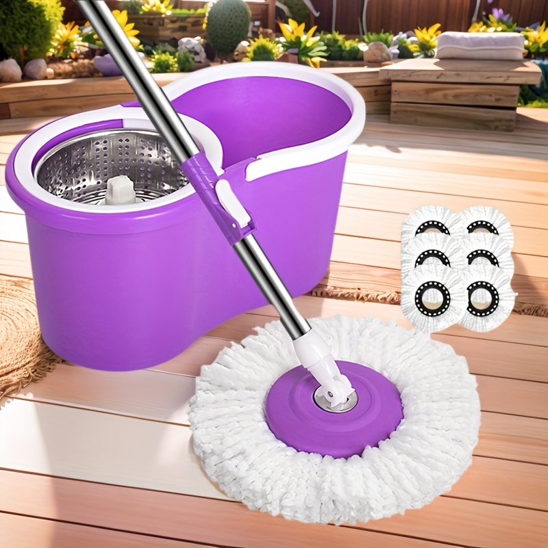 Mop And - Self-wringing Spinning Mop Set, With 6 Upgraded Microfiber Mop Heads & Extended Adjustable Stainless Steel Handle, For Efficient Cleaning