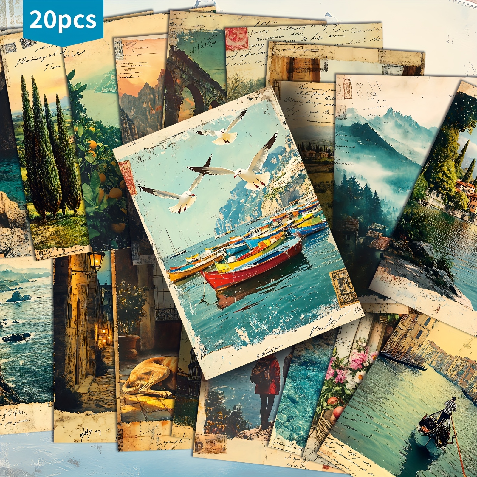 TEMU 20pcs Vintage Travel Journal Postcards - 4x6 Inch Retro Junk Journal Paper With Classic Pinup Illustrations, Collectible Decorative Cards For