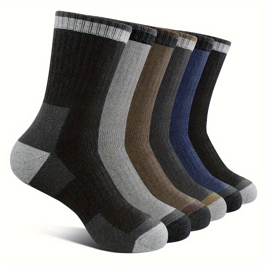 

Men's Color Block Wool Socks - 6 Pairs Of Warm, Moisture-wicking, Cushioned Boot Socks That Make Great Gifts For The Outdoors, Hiking, Work And Home