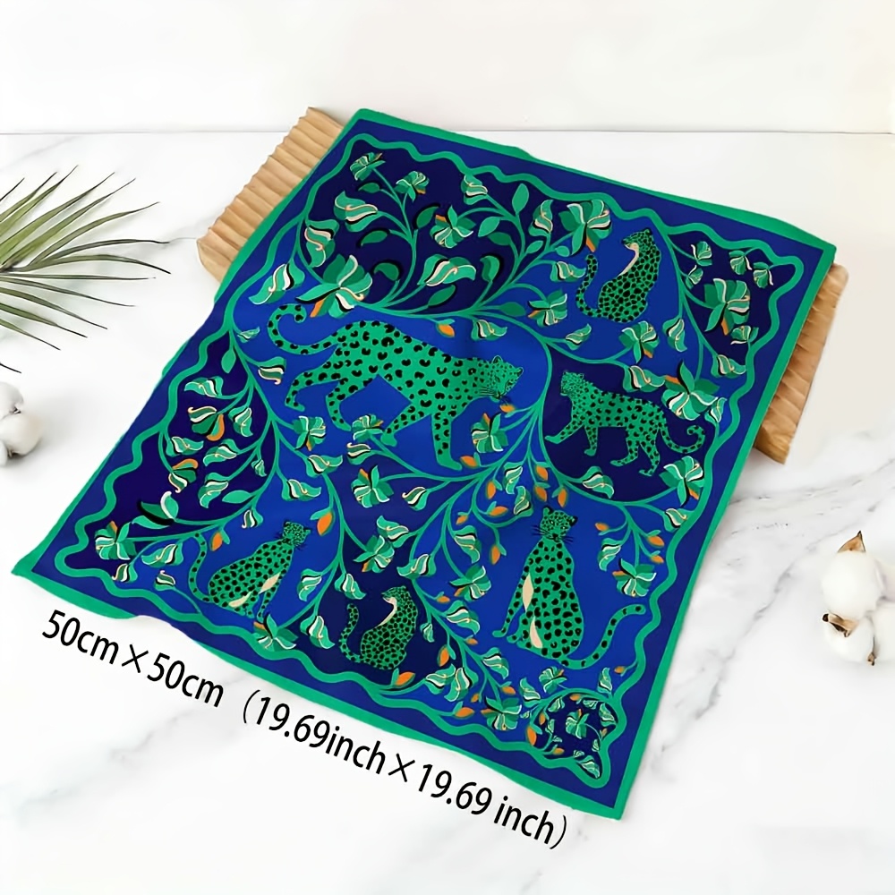 TEMU Foulard Carré Vintage à Imprimé Floral aux Verts, à Palette de Couleurs Fraîches, Convient à Plusieurs Occasions pour Créer un Look Élégant,