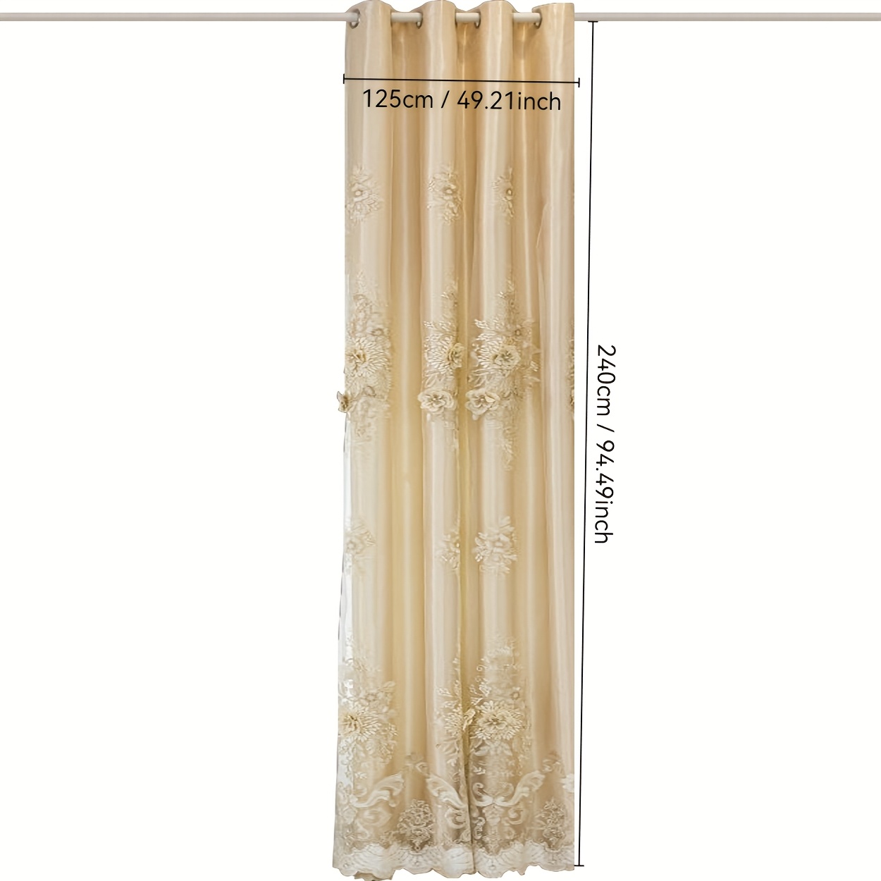 TEMU 1pc Luxury Double-layer Embroidered Curtain - Floral Embroidery Blackout 100% Polyester With Eyelet Top For , Machine Washable For Living Room,