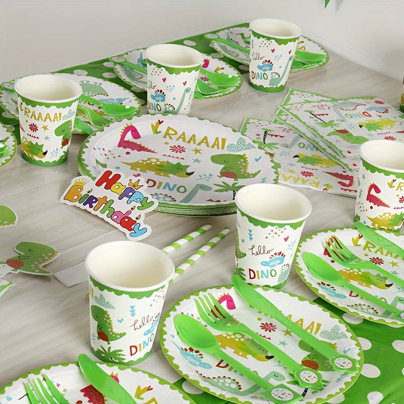 

50-piece Cartoon Dinosaur Birthday Bash Set - Disposable Paper Plates For Celebrations, Summer Gatherings & Festive Occasions - Ideal For Special Events & More.