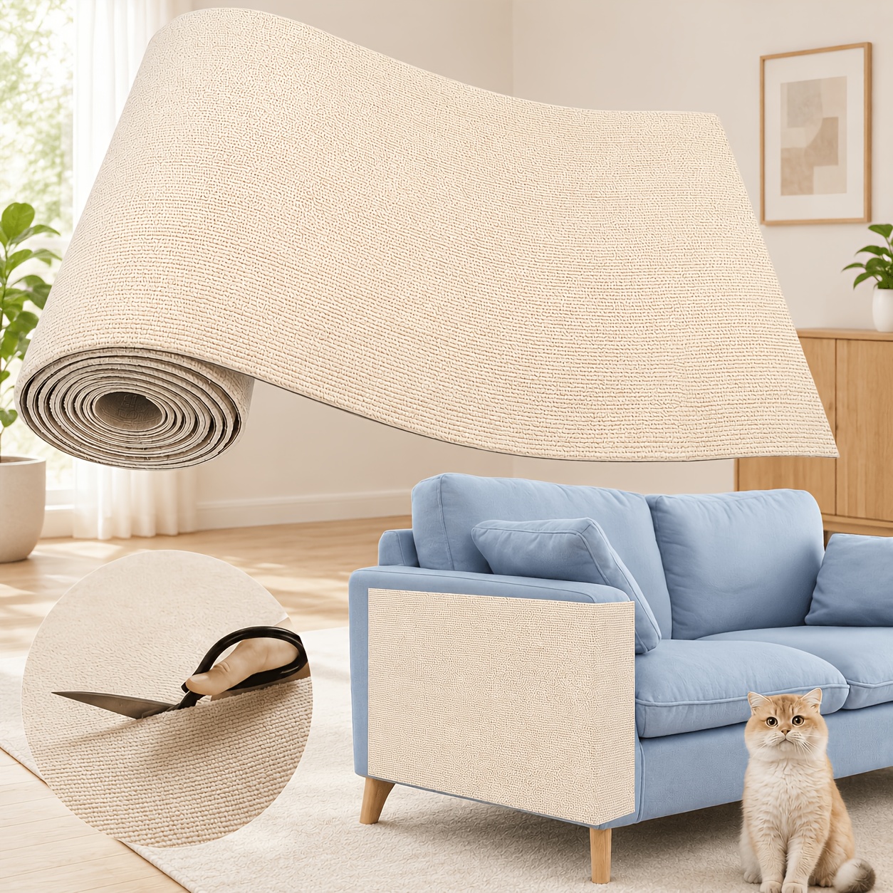 TEMU Self-adhesive Cat Scratching Pad Residue-free Removable Anti-scratch Surface Durable Polyester Felt Cat- Suitable For Walls And Furniture Indoor