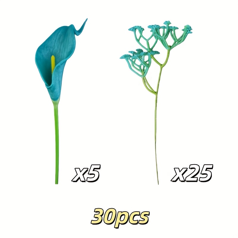TEMU [wedding Christmas Halloween] A Popular Set Of 30 Stunning Turquoise Artificial Starry Sky And Calla Lily Bouquets, Suitable For Home, Outdoor,