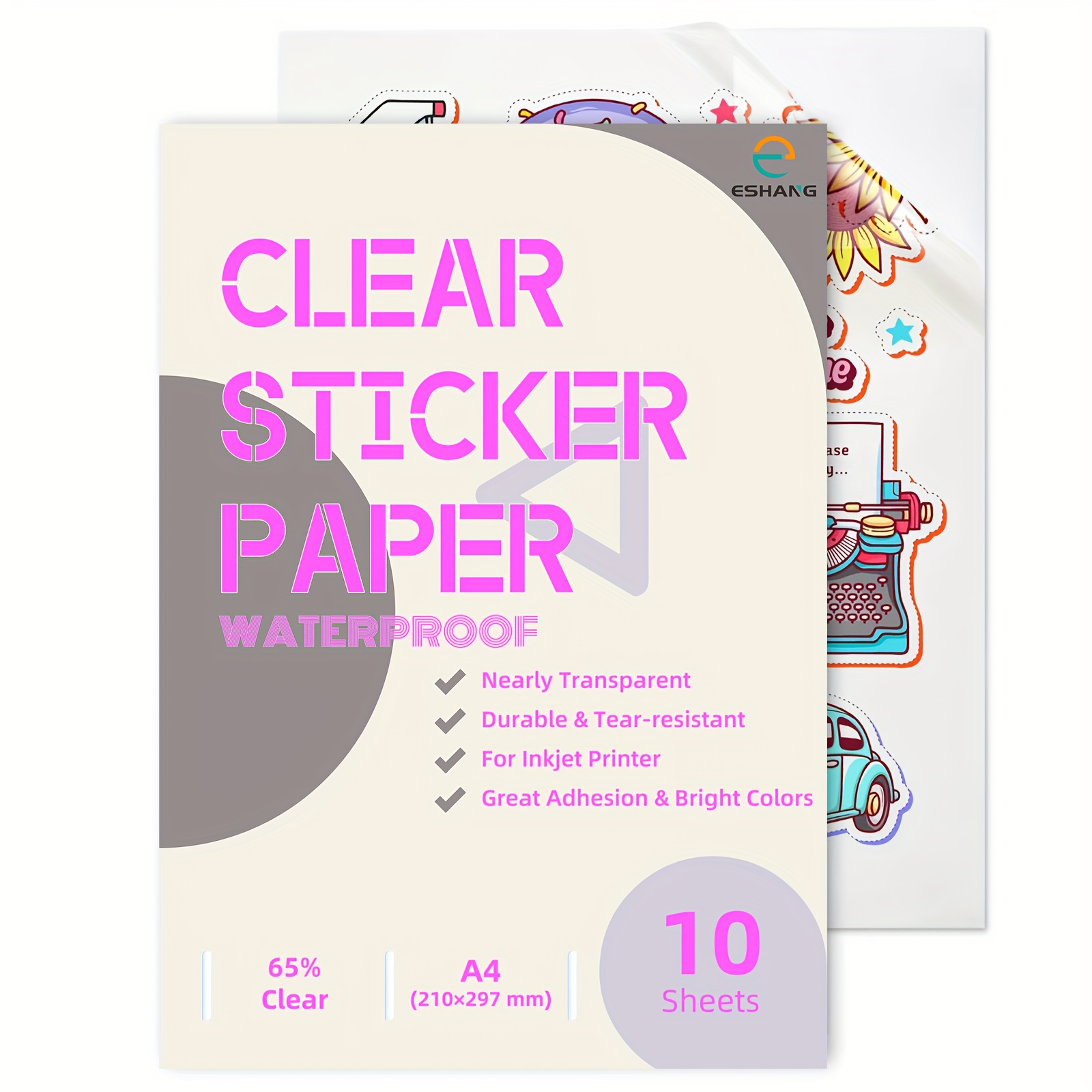 10 Sheets A4 65% Clear Printable Vinyl Sticker Paper Self-adhesive Sheets, 8..7 Inch Dries Quickly Decal Paper For Inkjet Printer