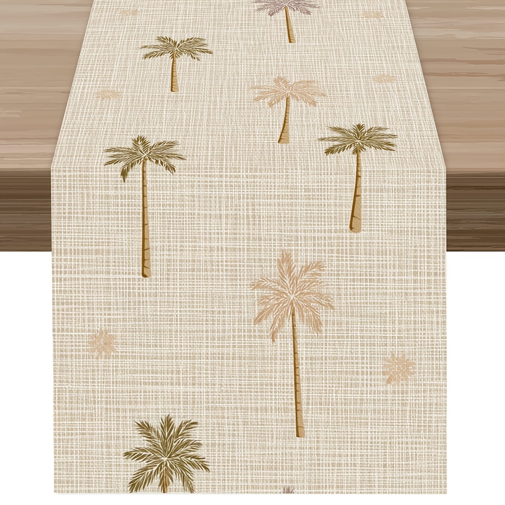 TEMU 1pc, Soft Light Beige Elegant Arrangement Mini Coconut Tree Print Table Runner, Summer Table Runner, Japanese-style Simple And Clean Elegant