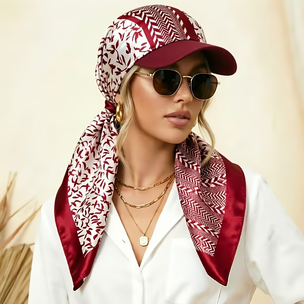 TEMU Chapeau à foulard à bord à , chapeau de soleil d'extérieur, chapeau de soleil à foulard carré à bec de canard avec sangle de fixation, baseball