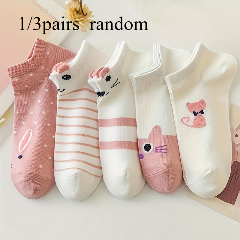 Alternative view of 1/3 Pares Aleatorios de Calcetines con Estampado de Gato de Dibujos Animados, Calcetines Bajos Lindos y Cómodos…