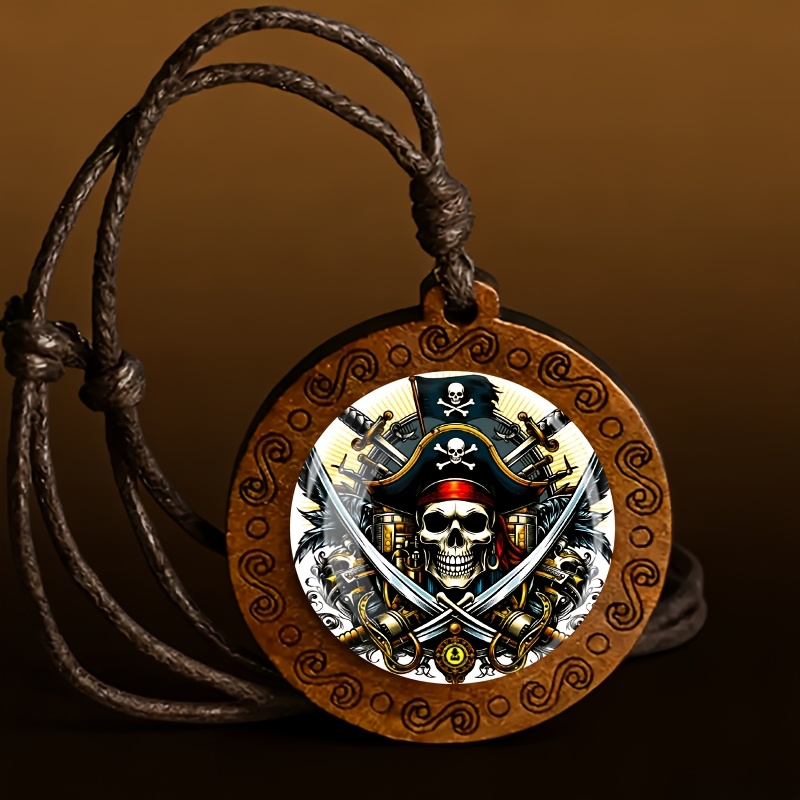 TEMU Collana in legno con da pirata e spada, regalo piccolo retr簷 facile, piccolo regalo per e famiglia. Accessorio moda facile, outfit individuale