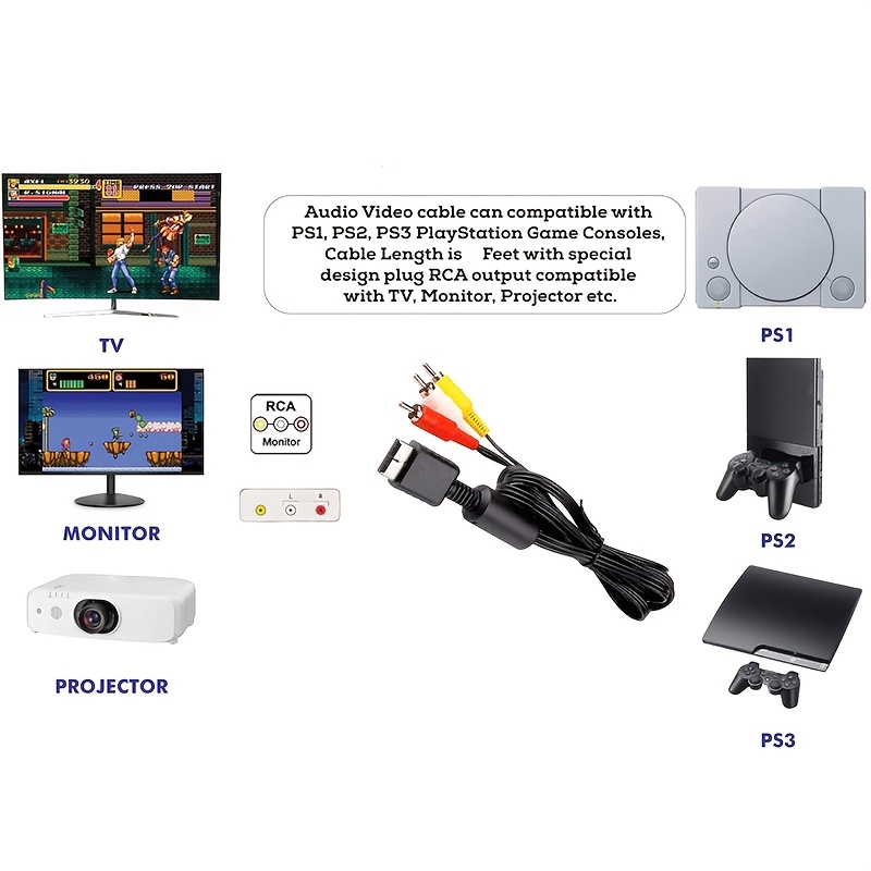 ps2 av cable audio video line rca composite a Temu United Kingdom