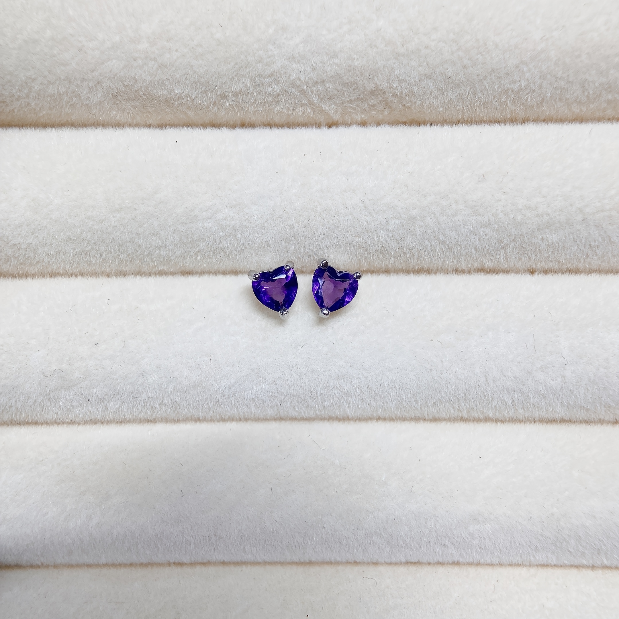 TEMU 925 Sterling Silver Natural Amethyst Heart-shaped Stud Earrings, Elegant And , Suitable For Women, Ideal For Daily Wear, Parties, And Special