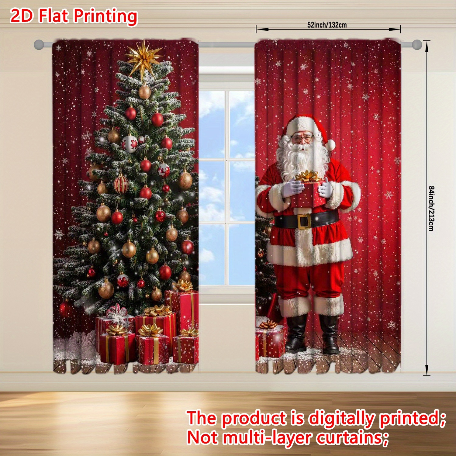 TEMU Santa Claus & Christmas Tree 2-panel Curtains - Rod , Thermal Insulated & Light Blocking For Privacy Protection - Perfect For Living Room &