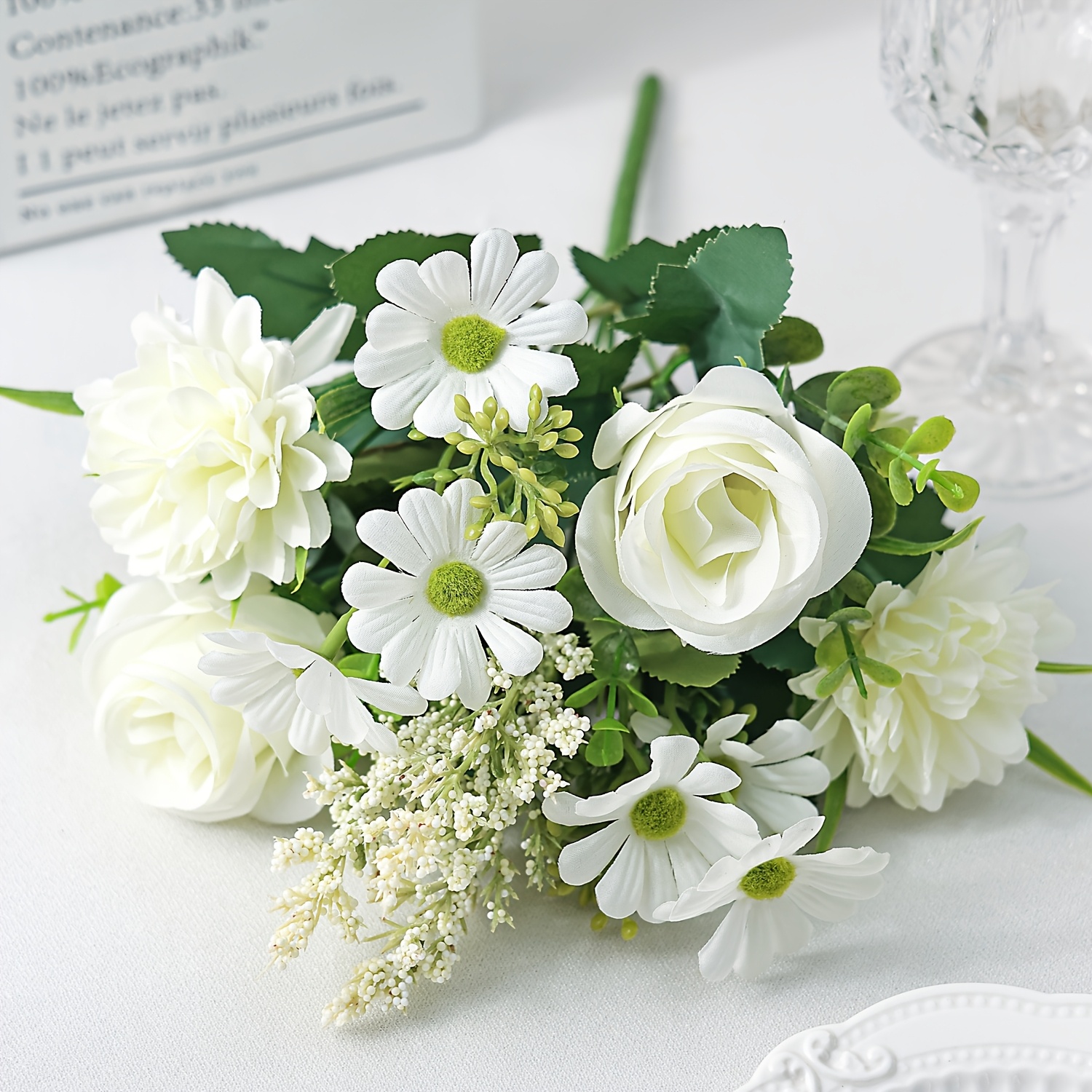 TEMU 1pc Artificial Flower Daisy Chrysanthemum Roses Bouquet, Indoor Room Bedroom Bathroom, Table Center Vase, Spring Autumn Outdoor Garden, Diy