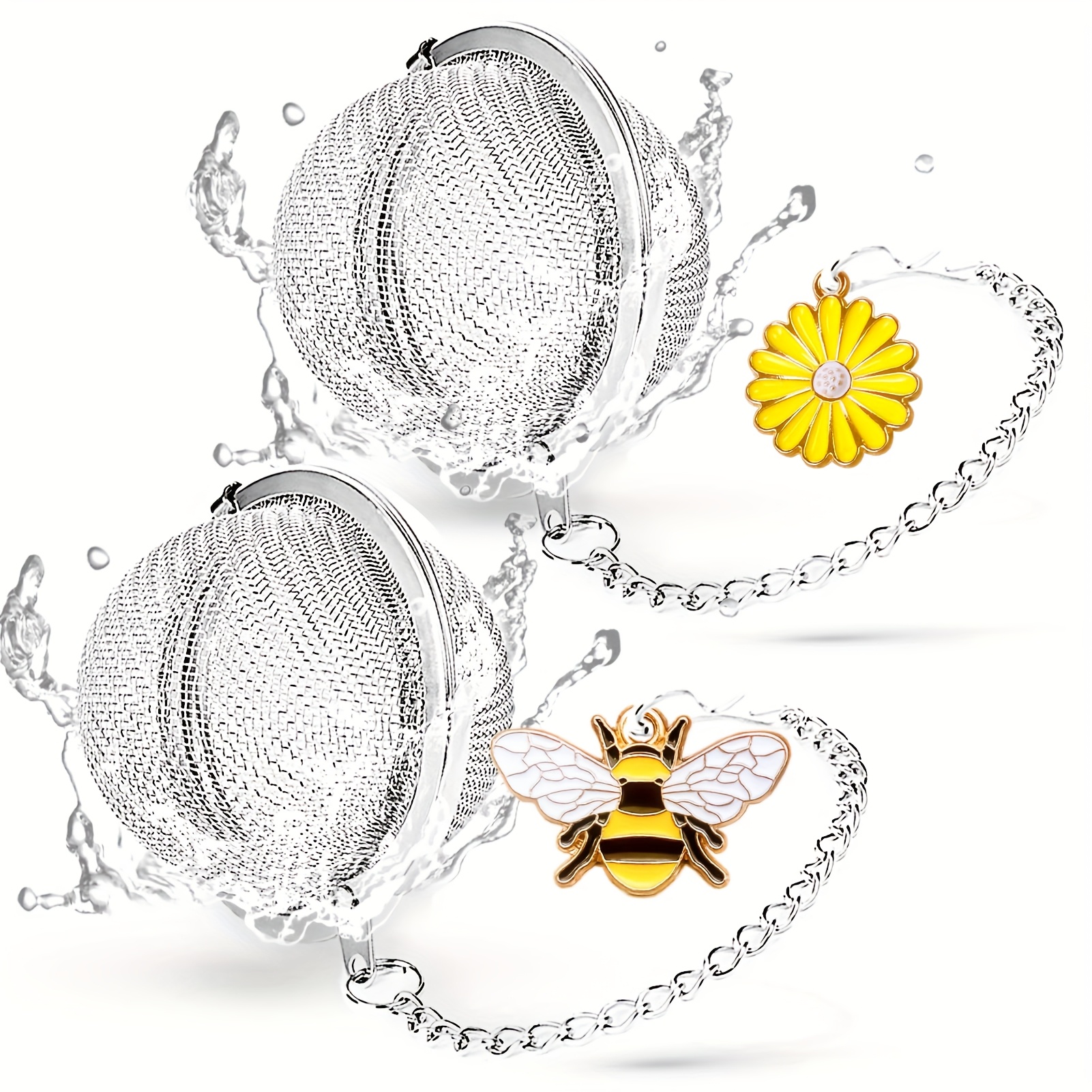 2pcs-stainless Steel Tea Infusers, Tea Strainer Tea Ball With Honeybee & Flower Charms For Loose Leaf Tea