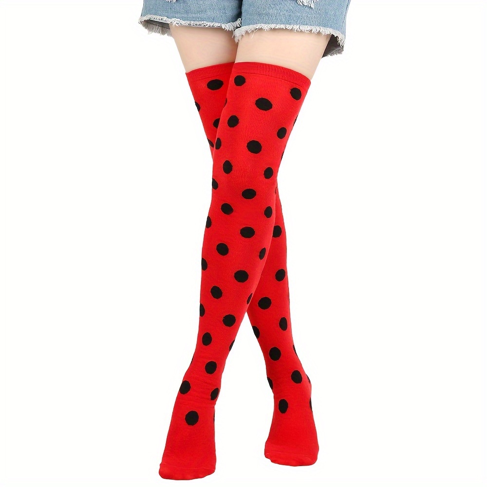 

Ladybug Polka Dot Over-the-knee Socks - , Polyester, Ideal For Christmas And Halloween Costumes, Holiday Masquerade Party Accessories