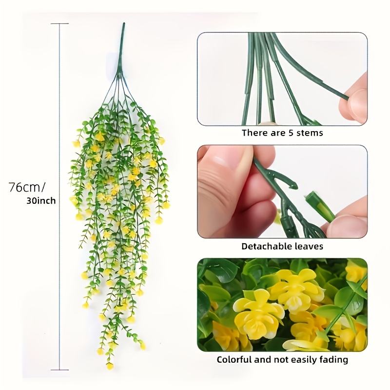 Image of 3pcs Of Anti-uv Artificial Hanging Plants, Suitable For Home And Garden Decoration - Green Leaves With Yellow Flowers - Suitable For Weddings, Engasynthetic Gemstoneents, Christmas