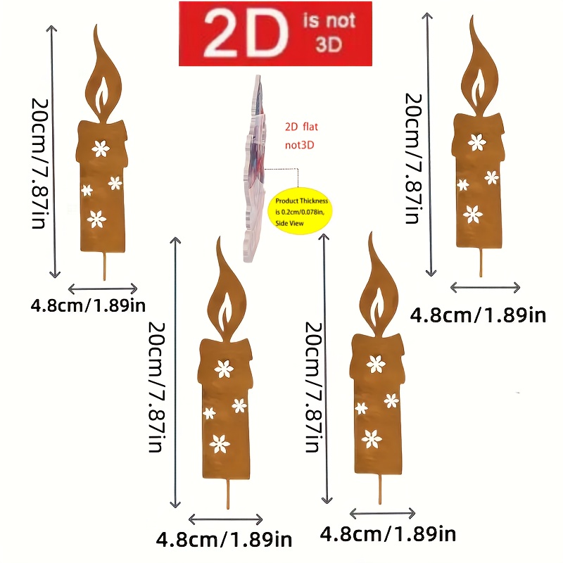 TEMU 2d Flat - 2d Plane 4pcs Rust-colored Candle Shadow Outdoor Decoration: Suitable For Courtyard Art, Lawn Decoration And Indoor Potted Plants,