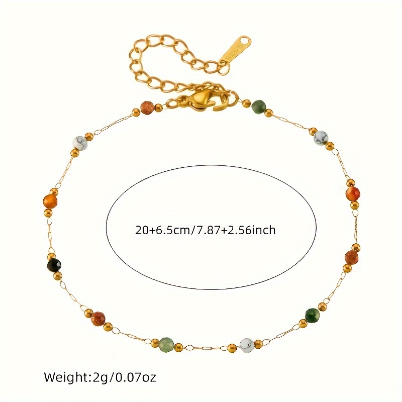 A New Minimalist Trend in Women'S Jewelry, This Stainless Steel Bracelet Features Colored Beads And a Durable Golden End, Making It a Perfect Gift