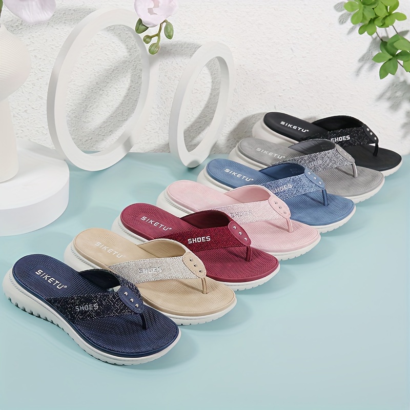 womens summer slide sandals casual open toe flip flops with arch support comfortable low heel fabric upper eva insole   in pink red blue black grey beige more sizes 35 42 strappy sandals Product details 2