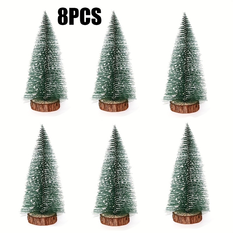 Image of 8pcs-10cm/3.93inch Artificial Christmas Tree - Sword Fern Snow Trees With Wooden Base, 7 Sizes For Holiday Decorations, Christmas Parties, And Home Table Crafts