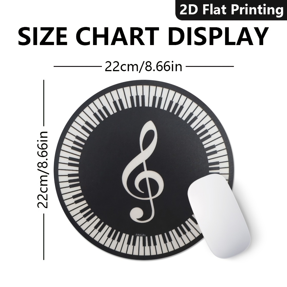 TEMU 1pc Piano Key And Treble Clef Mousepad - Non-slip Round Desk Mat, Suitable For Computers, Laptops, Gaming, Music-themed Offices (musicians), And