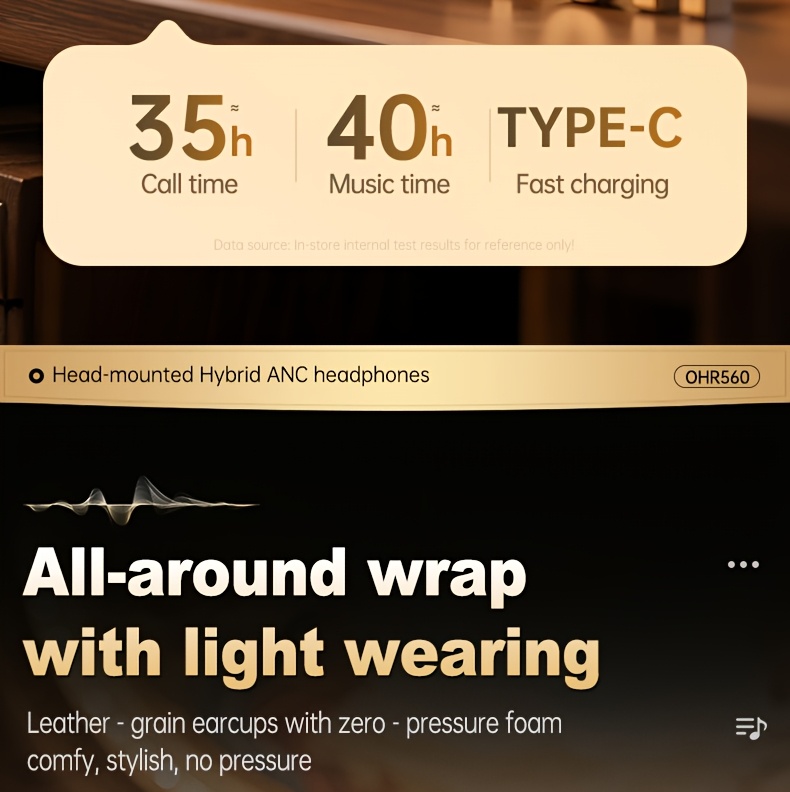 Casque sans fil Acer Ohr560 | Circum-aural avec suppression du bruit ANC, conception d'oreille à couverture complète, pliable, microphone à condensateur intégré, son stéréo Hi-Fi, réduction du bruit des appels HD ENC, compatible avec câble audio 3,5 mm, chargement USB