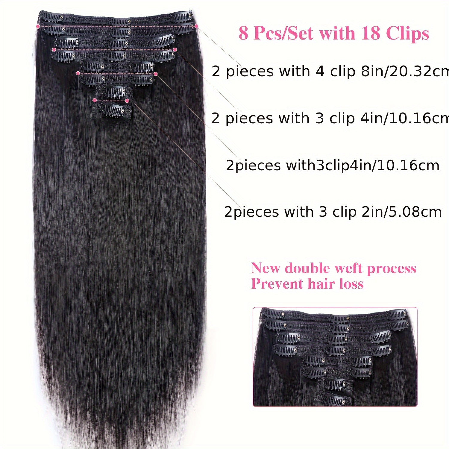 8pcs 18 clips brazilian real human hair clip in extensions  display picture 2
