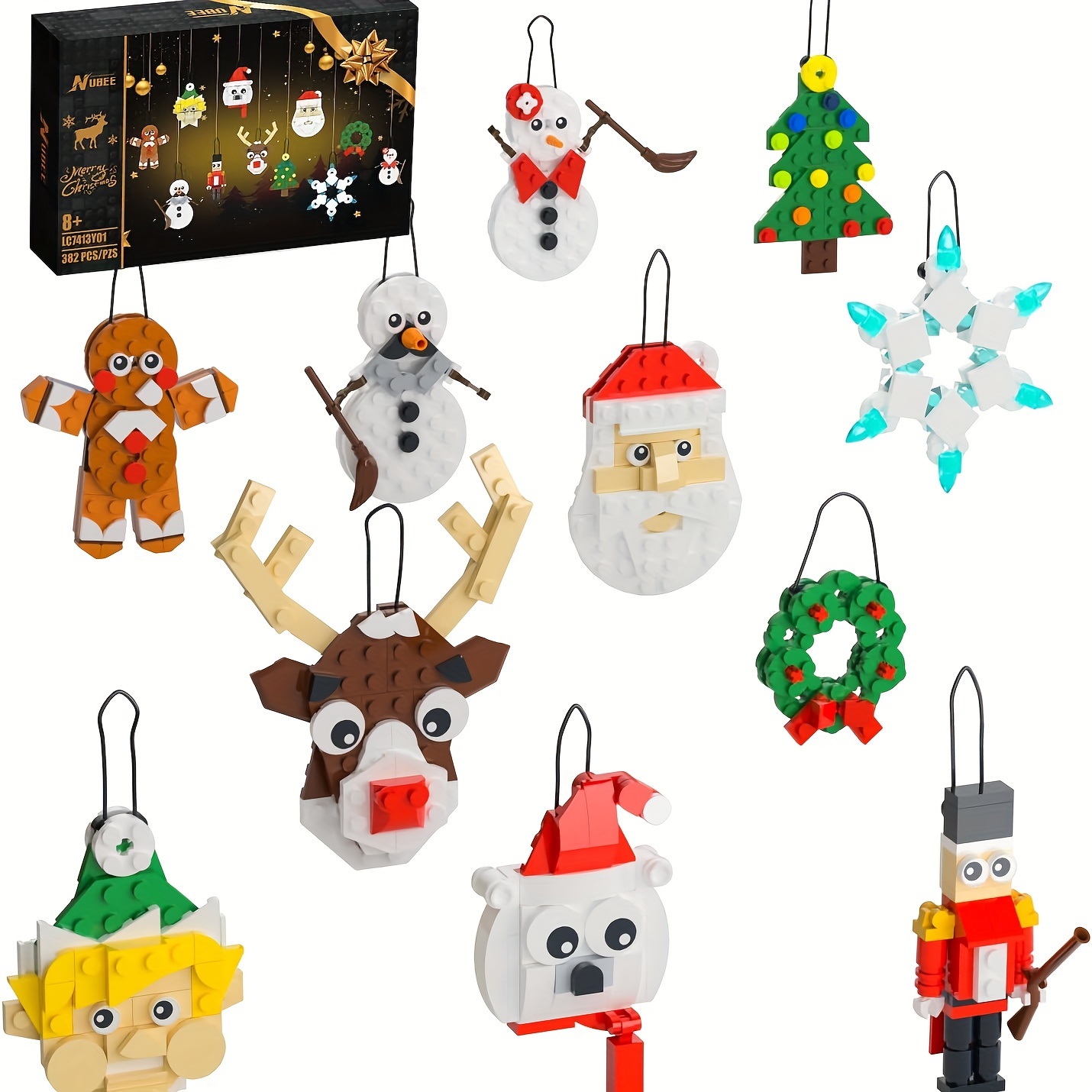 

11pcs/pack Christmas Toy Building Sets, Christmas Tree/wreath/santa/snowman/gingerbread/reindeer/nutcrackers/snowflake Included, Christmas Ornament Gifts