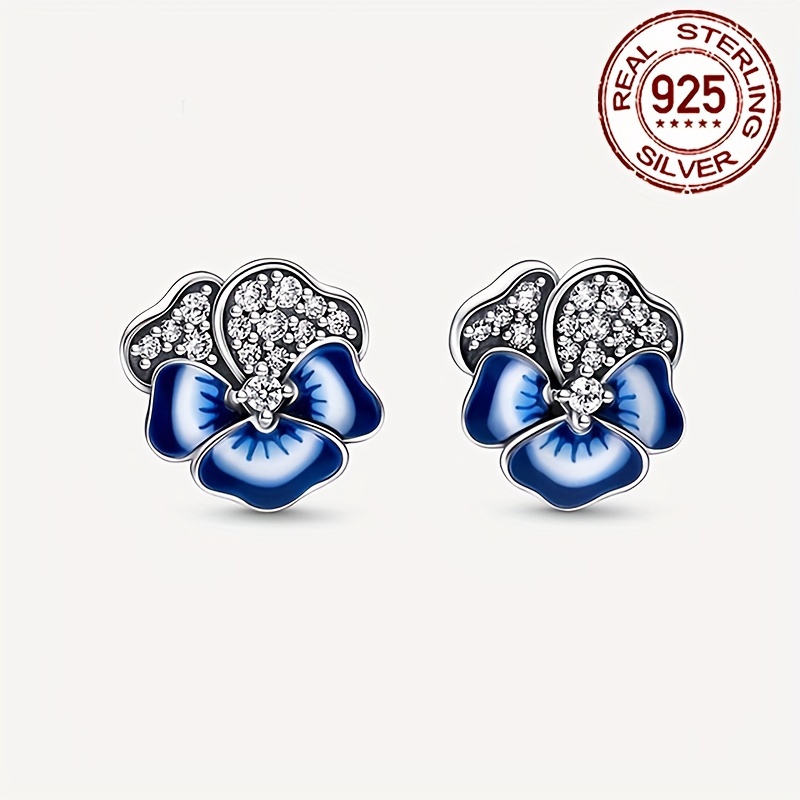 

1 Pair Of S925 Sterling Silver Hypoallergenic Fashionable Blue Flower Hibiscus Earrings Daily Earrings For Women's Jewelry Gifts