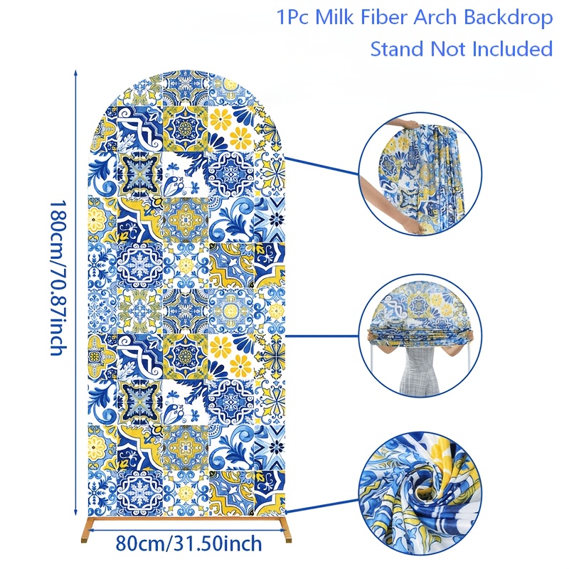 TEMU 2d Flat, 1pc, Lemon Colored Arch Backdrop, Blue Tiles And Arch Cover, Banner, Perfect For Happy Birthday Party Celebration, Birthday Events